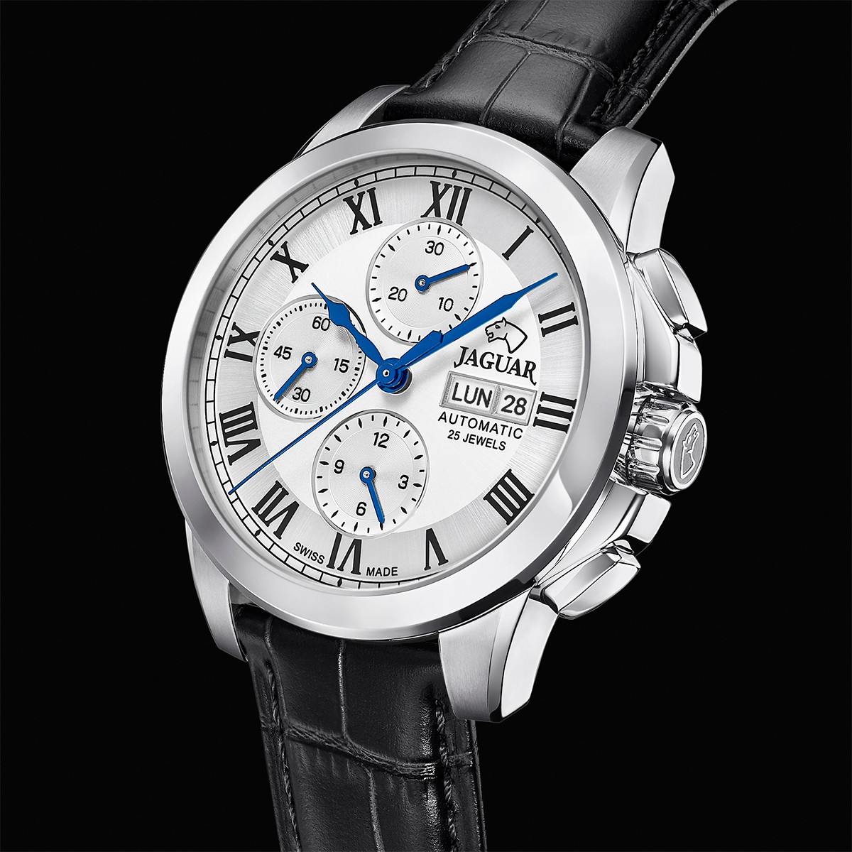 JAGUAR  Мужские швейцарские часы, автоматический механизм valjoux 7750, сталь, 45 мм