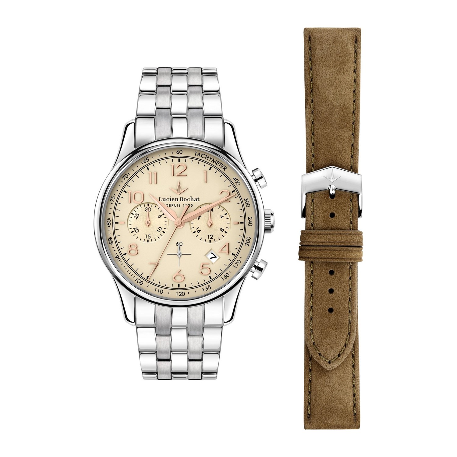 LUCIEN ROCHAT  Набор: часы с дополнительным ремнем, мужские, кварцевый механизм, корпус cталь, 41 мм