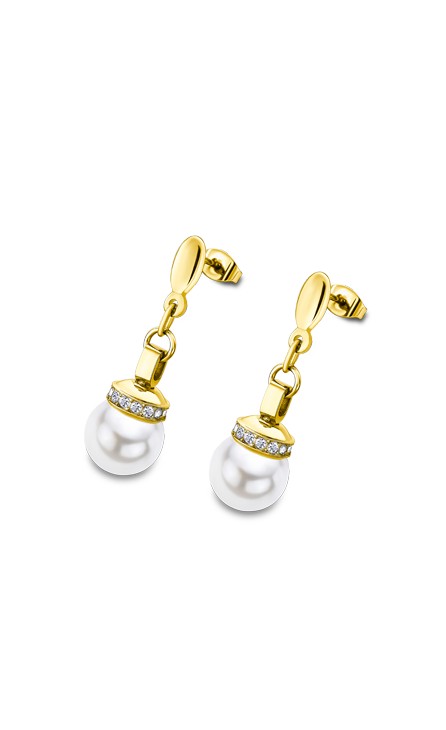 Pearls Серьги(LS2118-4/1) Серьги Lotus, сталь 316L с покрытием, жемчуг и циркониты