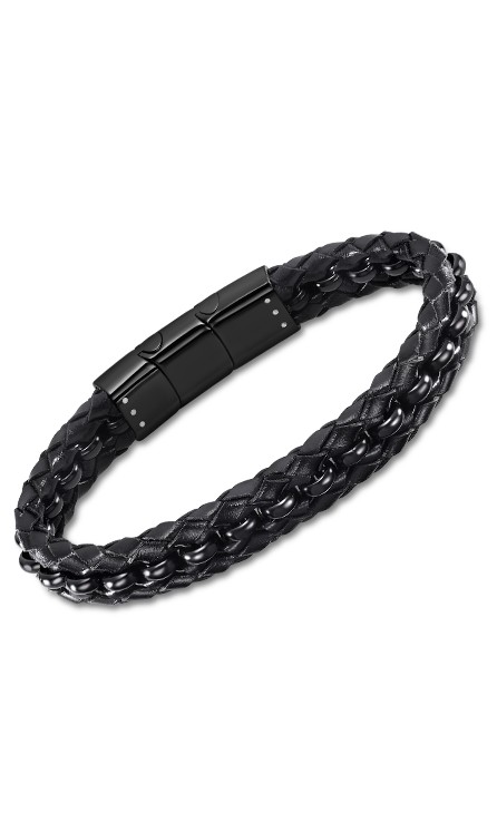 Men Basic Браслет(LS2205-2/1) Мужской кожаный браслет Lotus со стальными вставками 