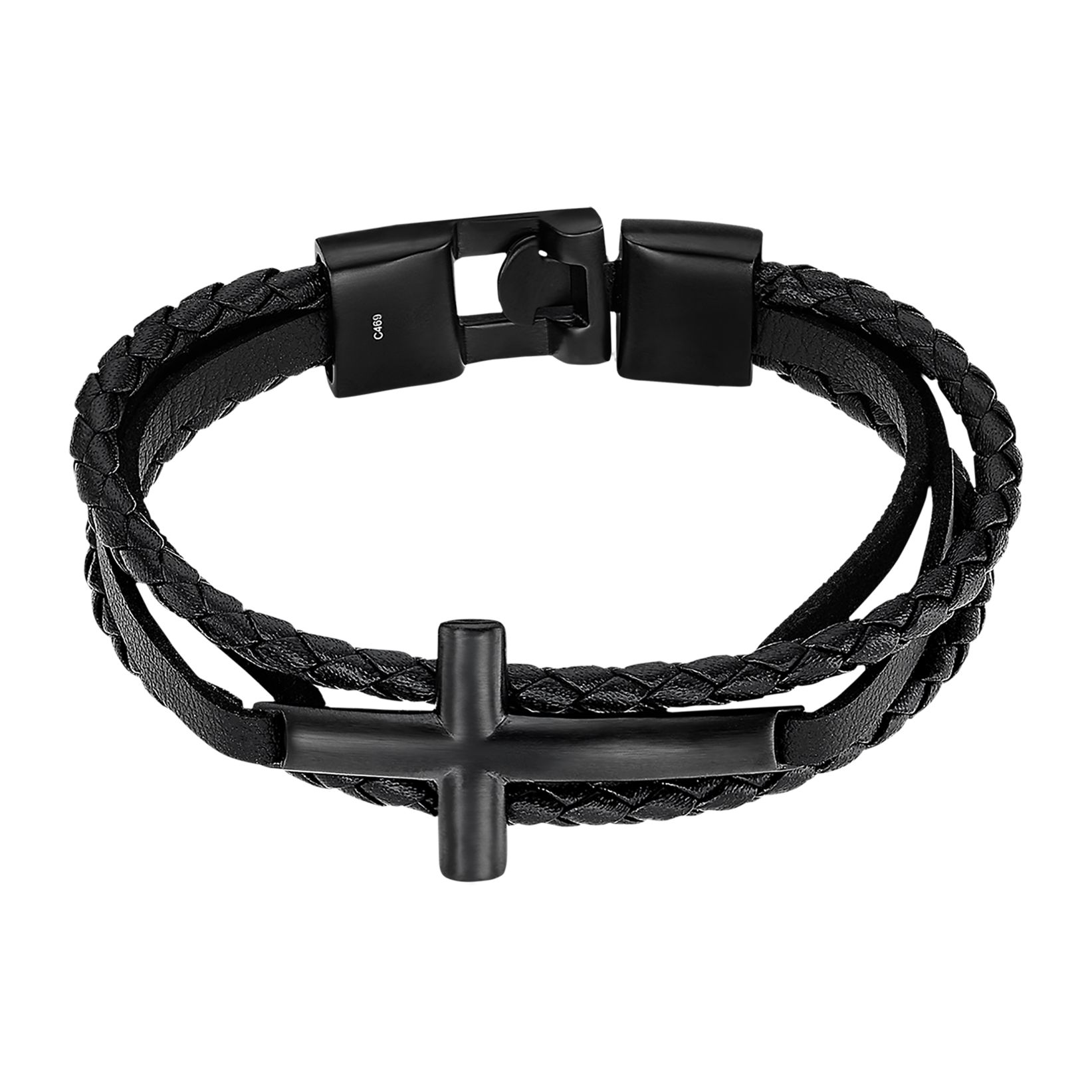 Men in Black Браслет(LS2380-2/1) Мужской браслет Lotus из стали с черным покрытием, крестом и вставками из кожи