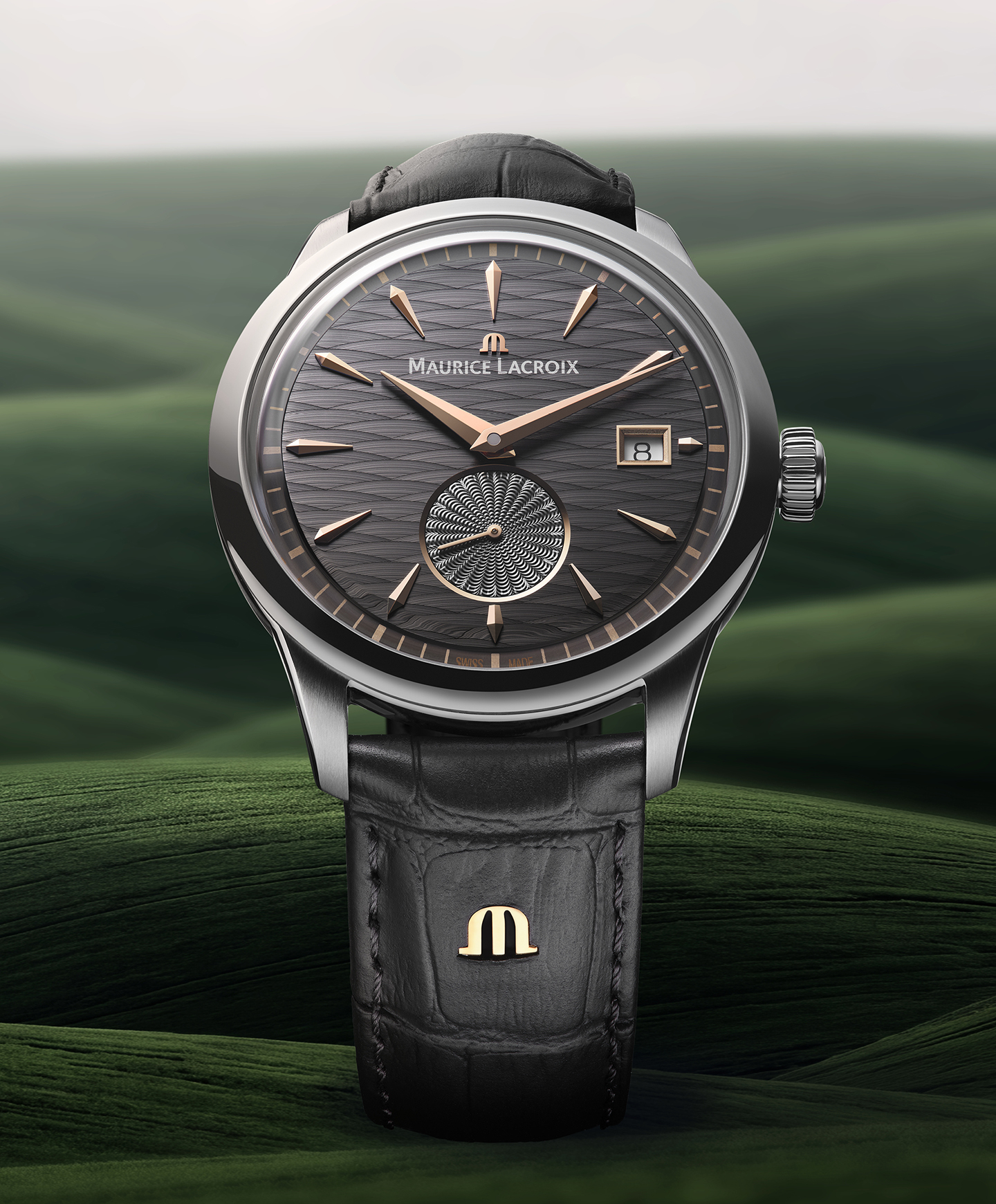 MAURICE LACROIX 1975  швейцарские часы, автоматический механизм, сталь, 39 мм