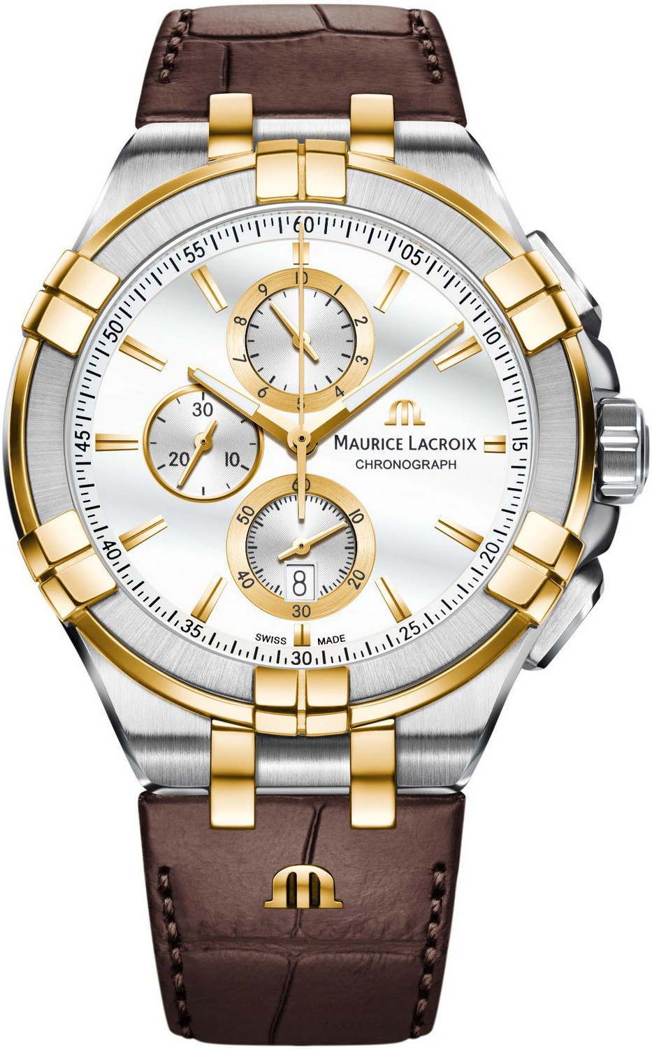 Часы MAURICE LACROIX  AI1018-PVY11-132-1 Мужские швейцарские часы, кварцевый механизм, сталь с покрытием, 44 мм
