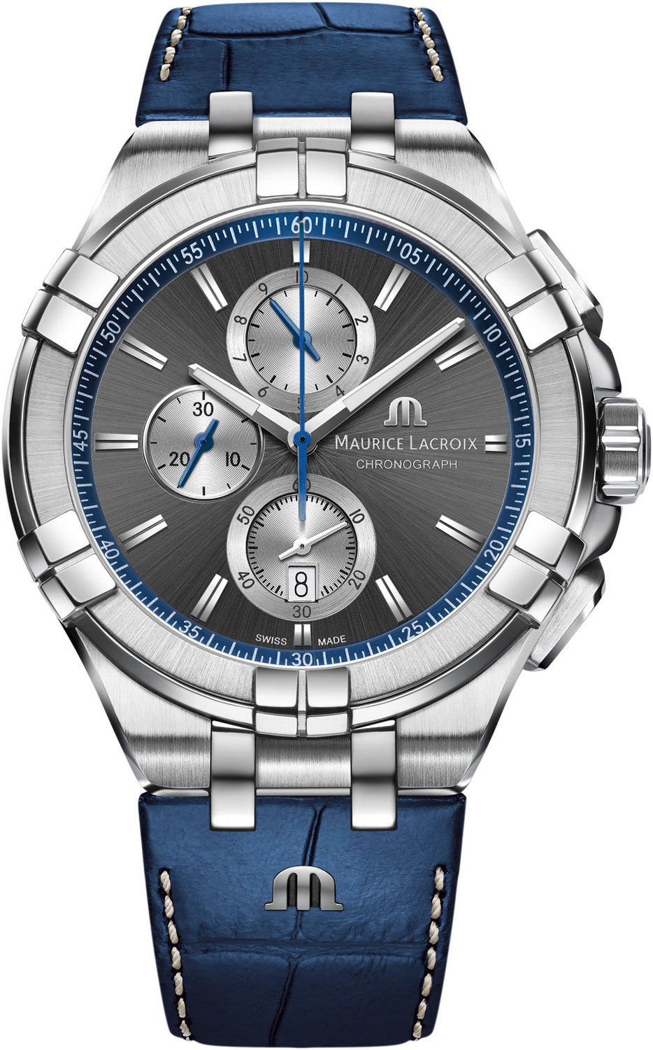 Часы MAURICE LACROIX  AI1018-SS001-333-1 Мужские швейцарские часы, кварцевый механизм, сталь, 44 мм