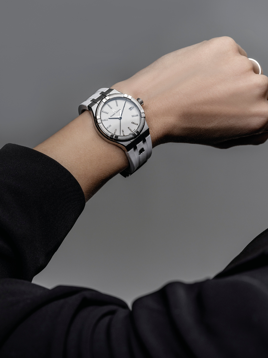 MAURICE LACROIX AIKON QUARTZ  швейцарские часы, кварцевый механизм, сталь, 35 мм