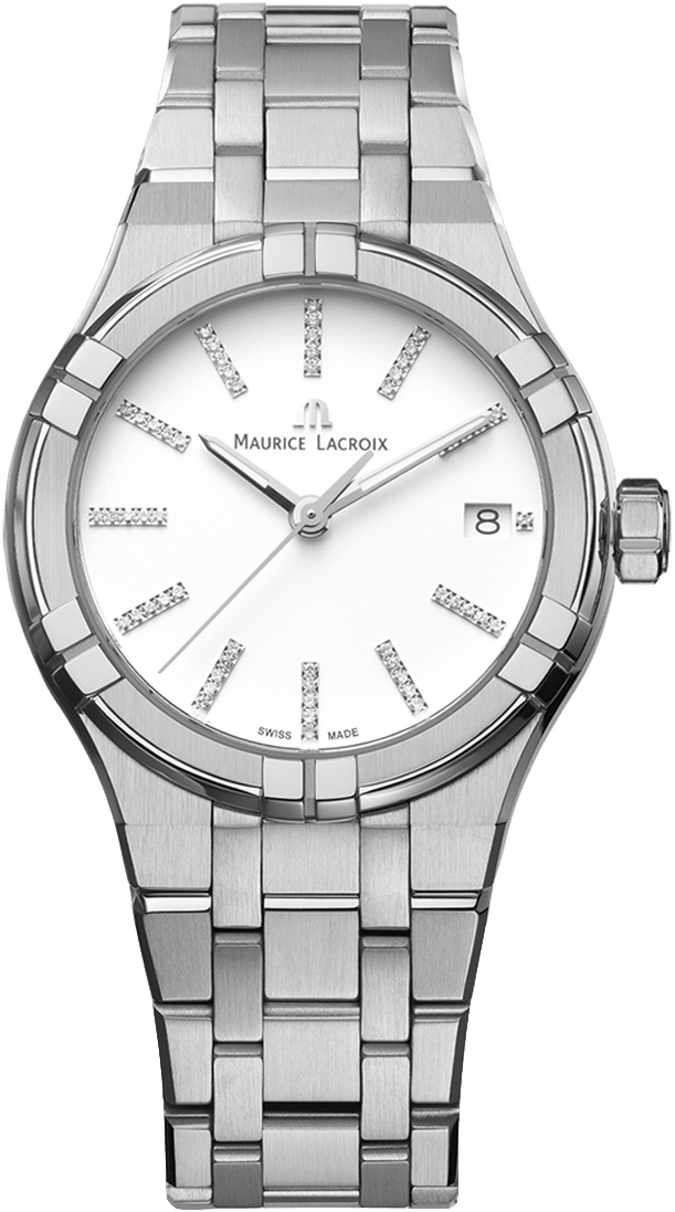MAURICE LACROIX AIKON QUARTZ  швейцарские часы, кварцевый механизм, сталь, 35 мм