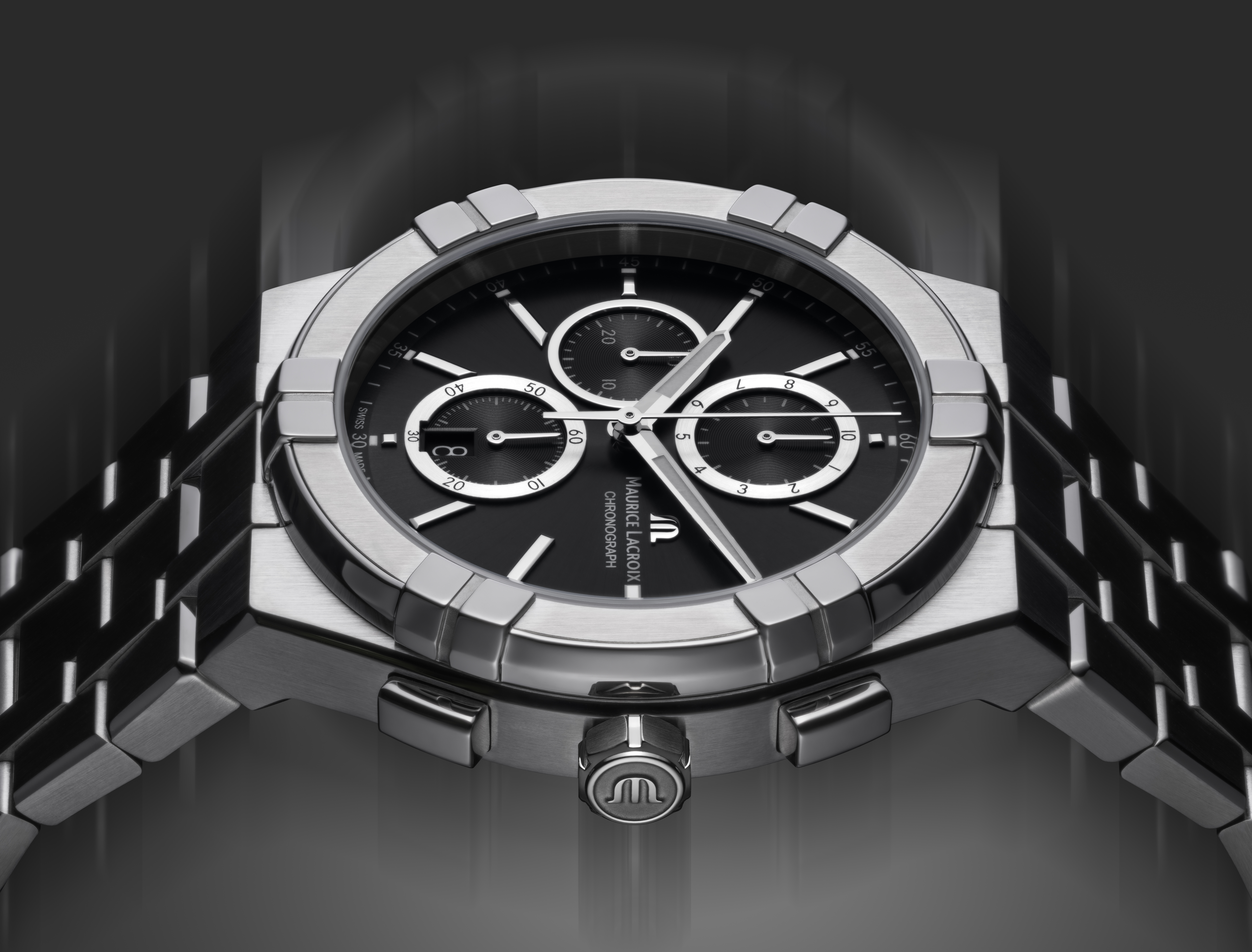MAURICE LACROIX AIKON QUARTZ  швейцарские часы, кварцевый механизм, сталь, 42 мм
