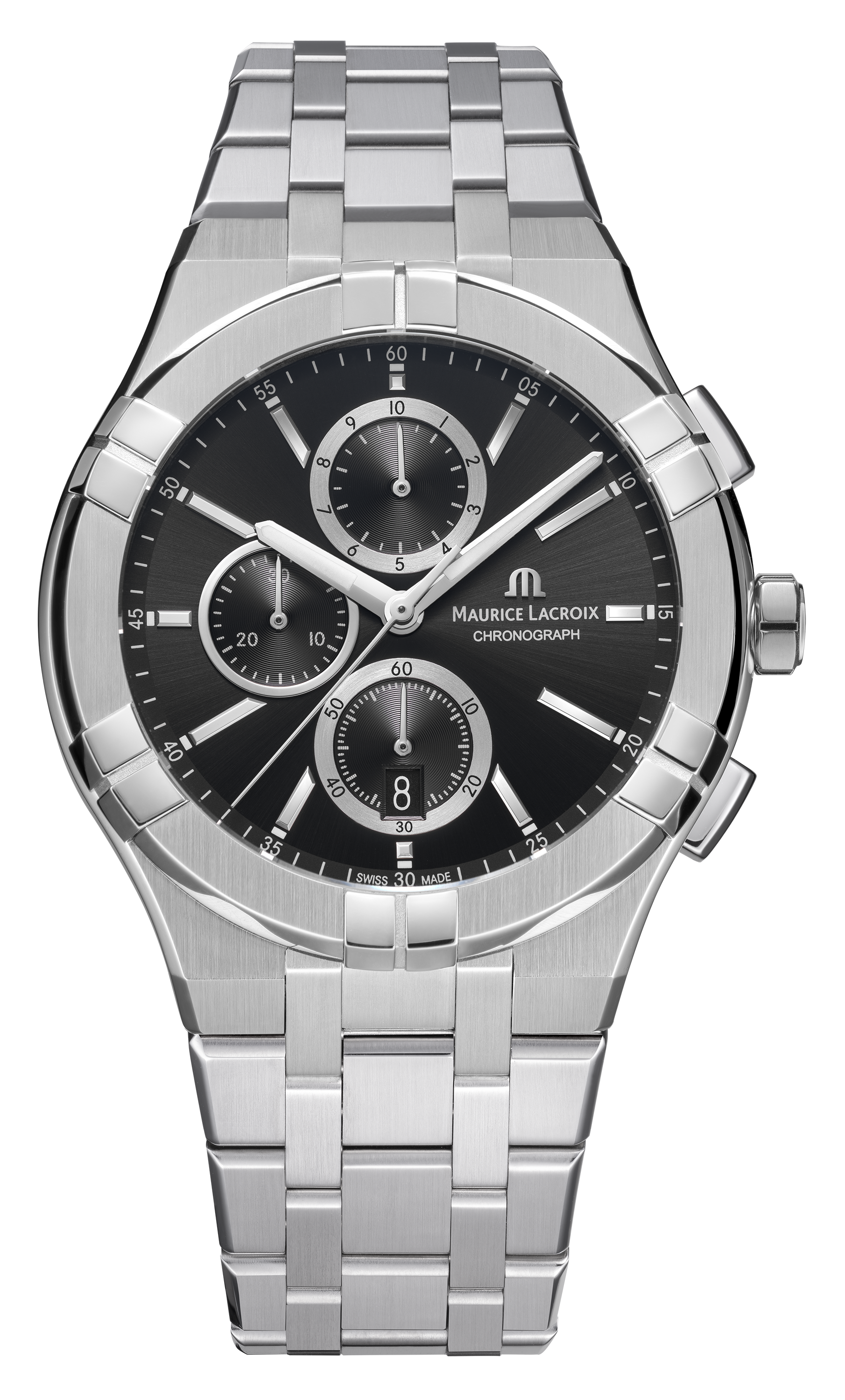 MAURICE LACROIX AIKON QUARTZ  швейцарские часы, кварцевый механизм, сталь, 42 мм