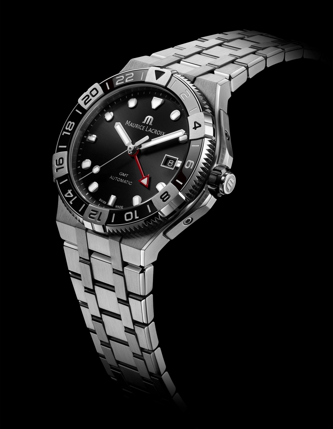 Часы MAURICE LACROIX AIKON AUTOMATIC AI6158-SS002-310-1, Функции: Второй часовой пояс (GMT), часы, минуты, секунды, дата.