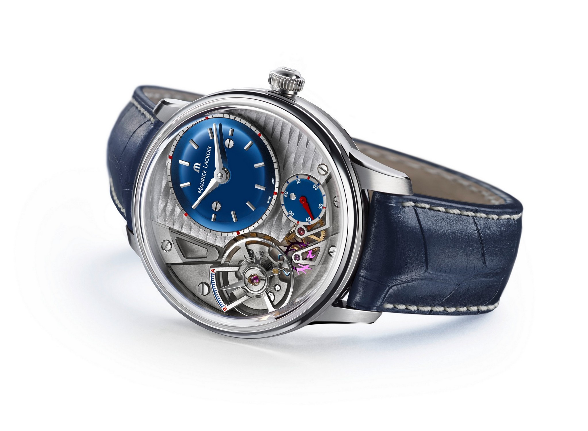 Часы MAURICE LACROIX MASTERPIECE MP6118-SS001-434-1, Браслет/Ремень: из кожи аллигатора, синий