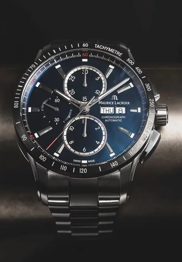 MAURICE LACROIX  Мужские швейцарские часы PONTOS'S CHRONO с автоматическим механизмом. 43 мм. Стальной браслет