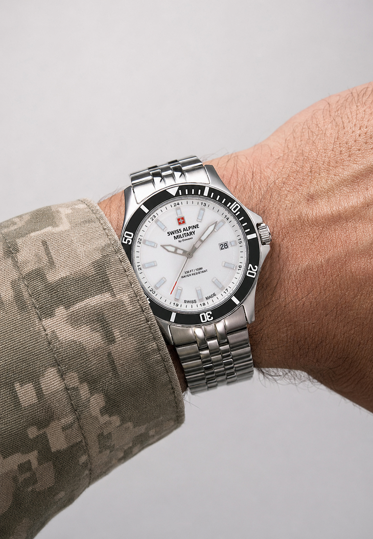 SWISS ALPINE MILITARY  Мужские швейцарские часы, кварцевый механизм, сталь, 42 мм