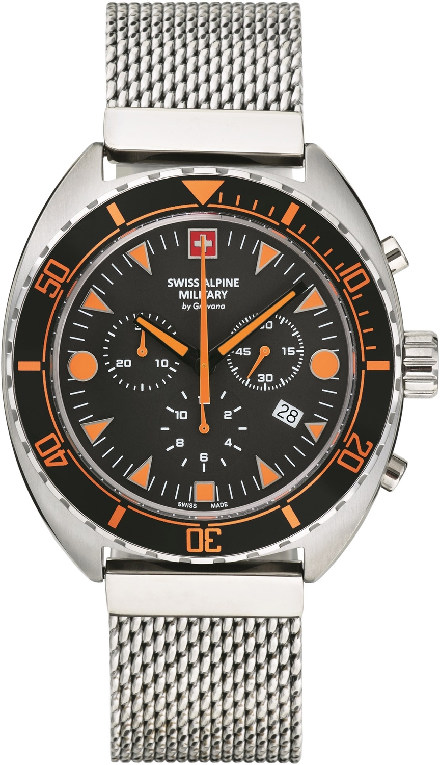 Часы SWISS ALPINE MILITARY  7066.9139SAM Мужские швейцарские часы, кварцевый механизм, сталь, 44 мм