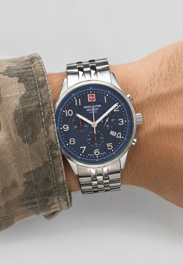 SWISS ALPINE MILITARY  Мужские швейцарские часы, кварцевый механизм, сталь, 43 мм