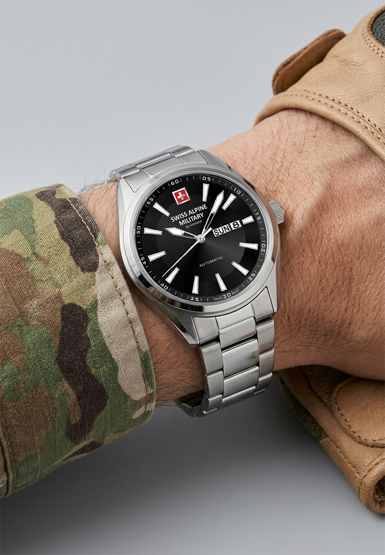 SWISS ALPINE MILITARY  Мужские швейцарские часы, автоматический механизм, сталь, 42 мм