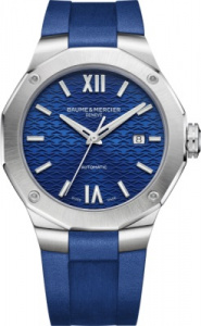 BAUME&MERCIER RIVIERA Сортивные повседневные мужские часы, швейцарский автоматический механизм, стальной корпус, сапифровое стекло, синий циферблат и синий каучуковый ремень, водозащита 100 м