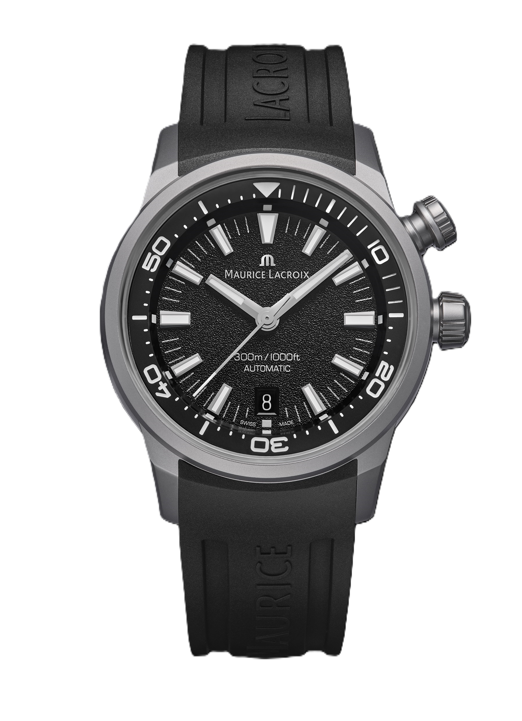 Часы MAURICE LACROIX  PT6248-TT03L-330-2 Дайверские часы в подарочной коробке- чемодане с тремя ремнями в наборе. Титановый корпус. Водозащита 30 АТМ