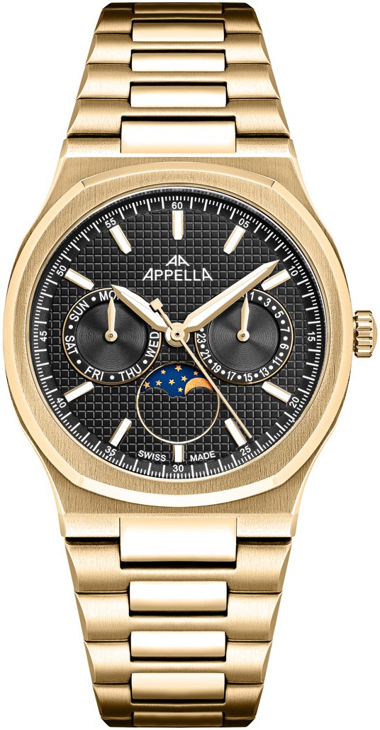 Женские часы Appella Moonface L32006.1116QF Женские швейцарские часы, кварцевый механизм, сталь с покрытием, 36,5 мм