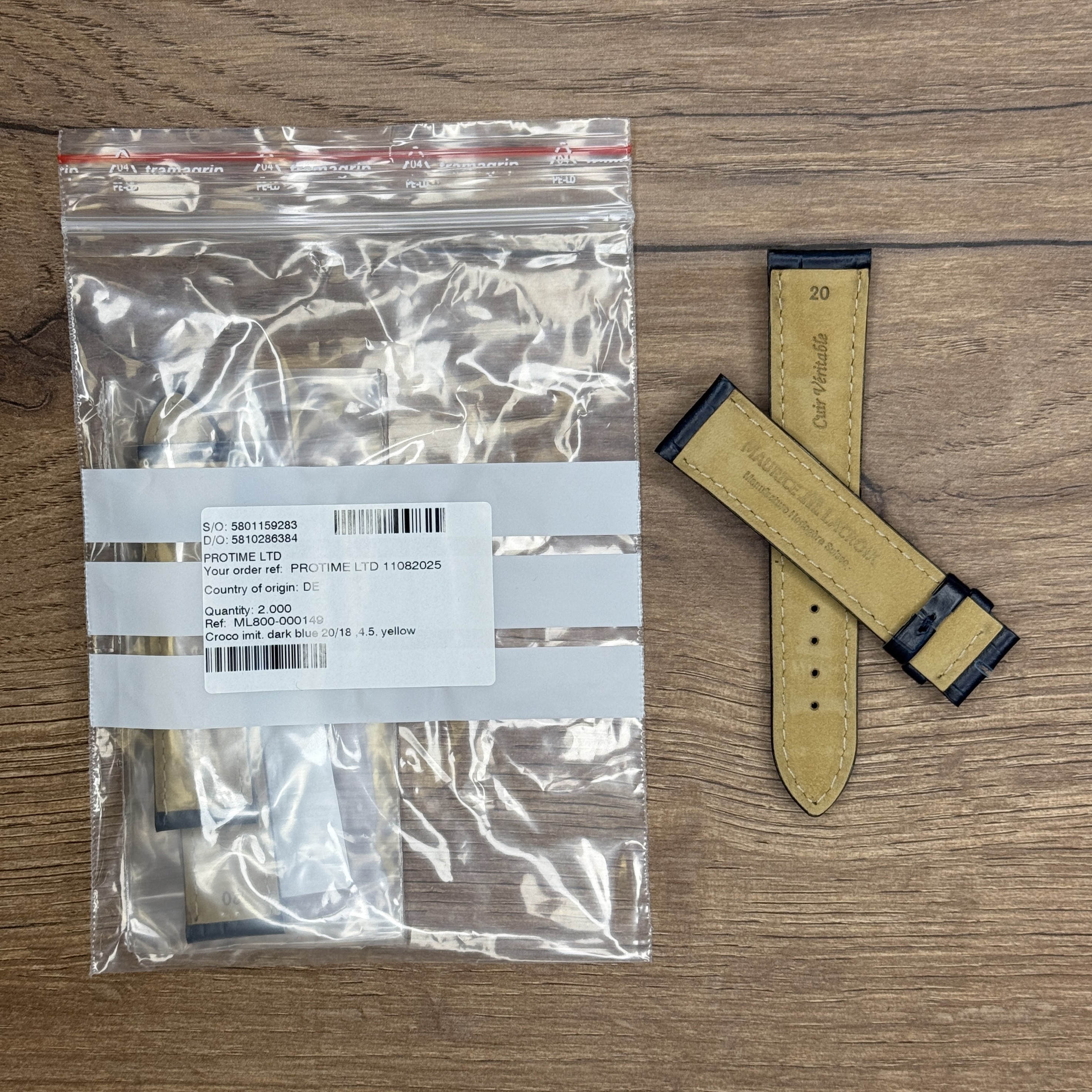 Ремешок для часов Maurice Lacroix из кожи теленка, темно синий, лого GР, 20х18 под пряжку 