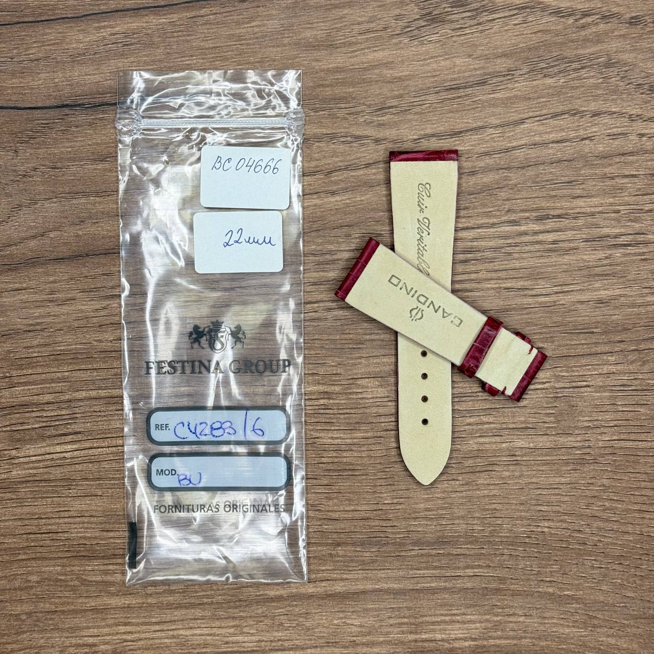 Ремешок для часов Candino из натуральной кожи, красный, 22 мм, для C4283, С4284 