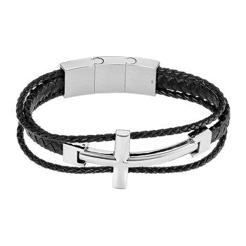 Men in Black Браслет(LS2379-2/1) Мужской браслет Lotus из нержавеющей стали, с крестом и вставками из кожи