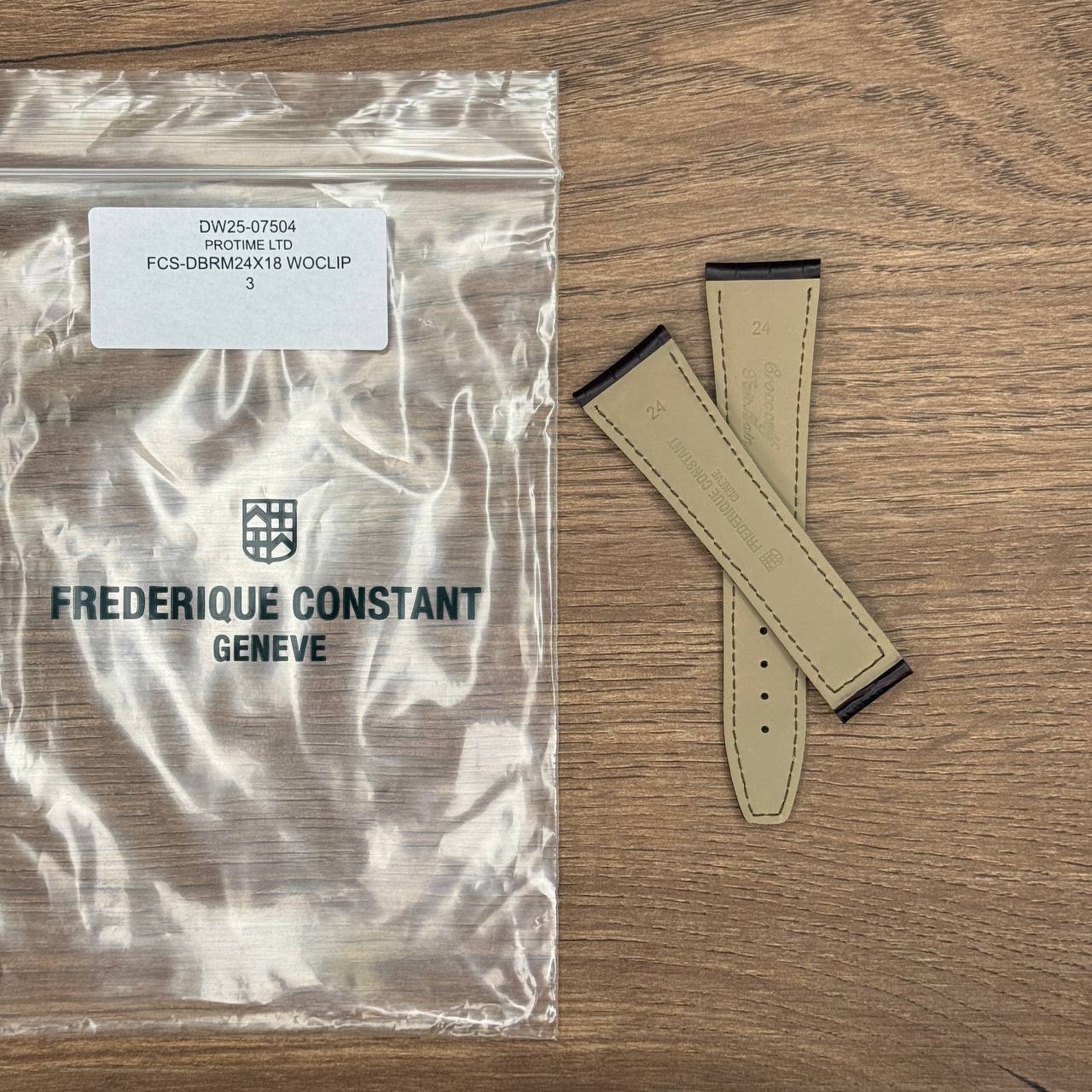 Ремешок для часов Frederique Constant из кожи теленка, имитация крокодила, темно-коричневый, под клипсу 