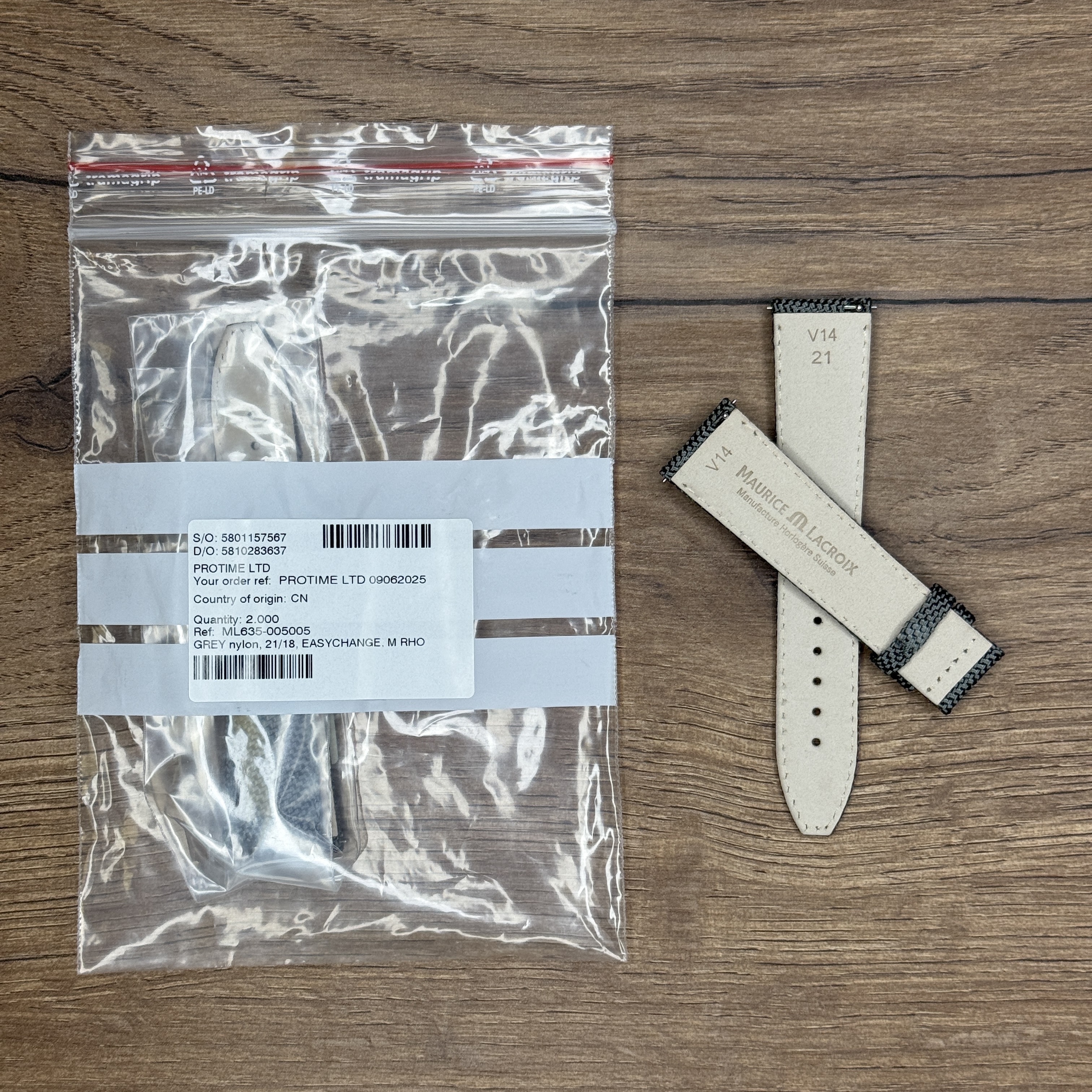 Ремешок для часов Maurice Lacroix из нейлона, серый, 21/18 мм 