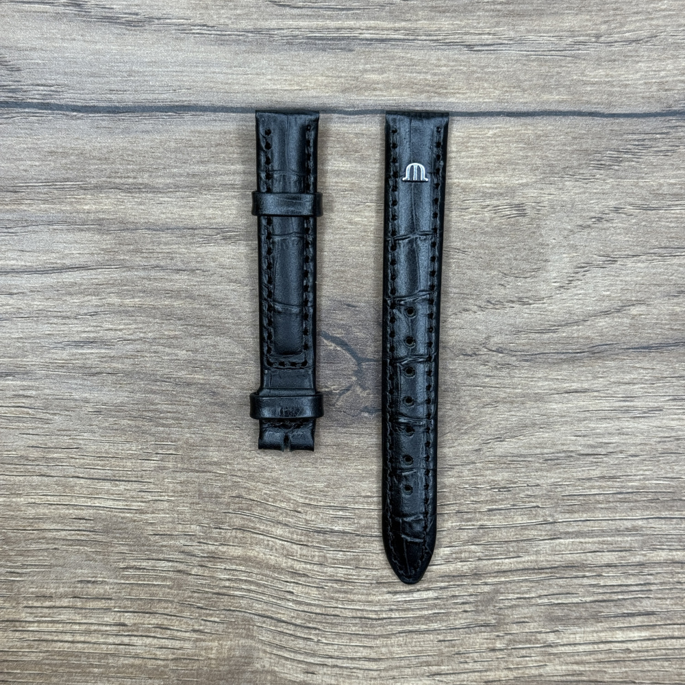 Ремешок для часов Maurice Lacroix из кожи, черный, 13/12 ML800-000016 Кожаные ремешки - стильные, надёжные и долговечные, способные составить достойную пару часам со стальным корпусом или часам из титана. Аксессуары из кожи не рекомендуется использовать в воде. У нас присутствуют только высококачественные материалы и оригинальный товар от производителя