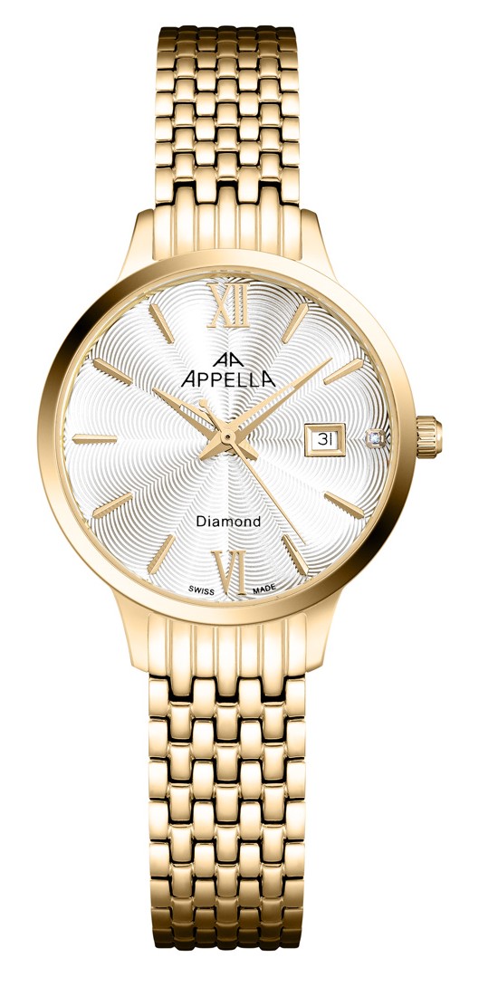Женские часы Appella Diamond Band L50012.1163DQ Женские швейцарские часы, кварцевый механизм, сталь с покрытием, 30 мм
