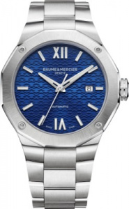 BAUME&MERCIER RIVIERA Сортивные повседневные мужские часы, швейцарский автоматический механизм, стальной корпус, сапифровое стекло, синий циферблат и стальной браслет, водозащита 100 м