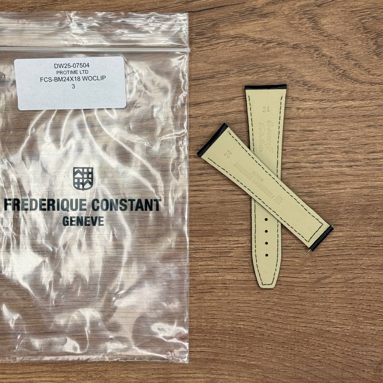 Ремешок для часов Frederique Constant из кожи теленка, черный, под клипсу, 24Х18 