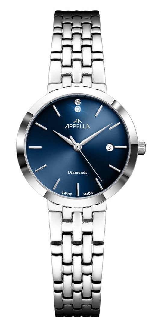 Женские часы Appella Diamond Band L50031.5115DQ швейцарские часы, кварцевый механизм, сталь, 28 мм