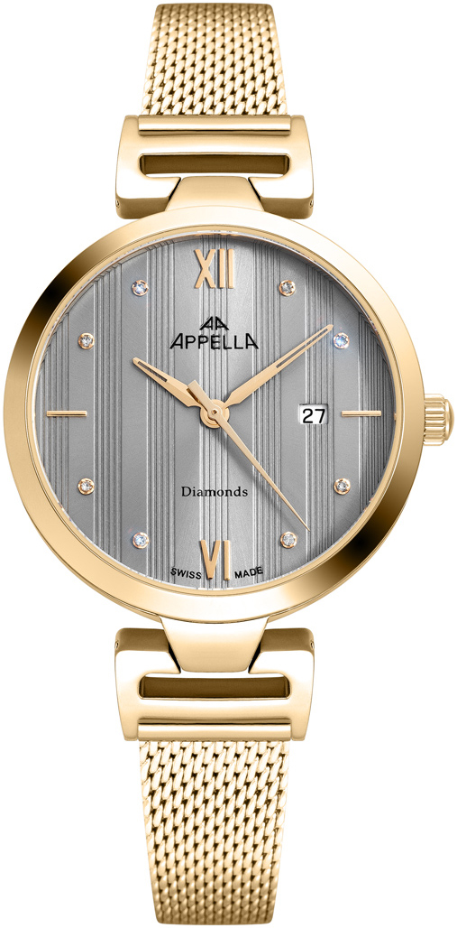 Женские часы Appella Diamond Band L50001.1187DQ Женские швейцарские часы, кварцевый механизм, сталь с покрытием, 32 мм