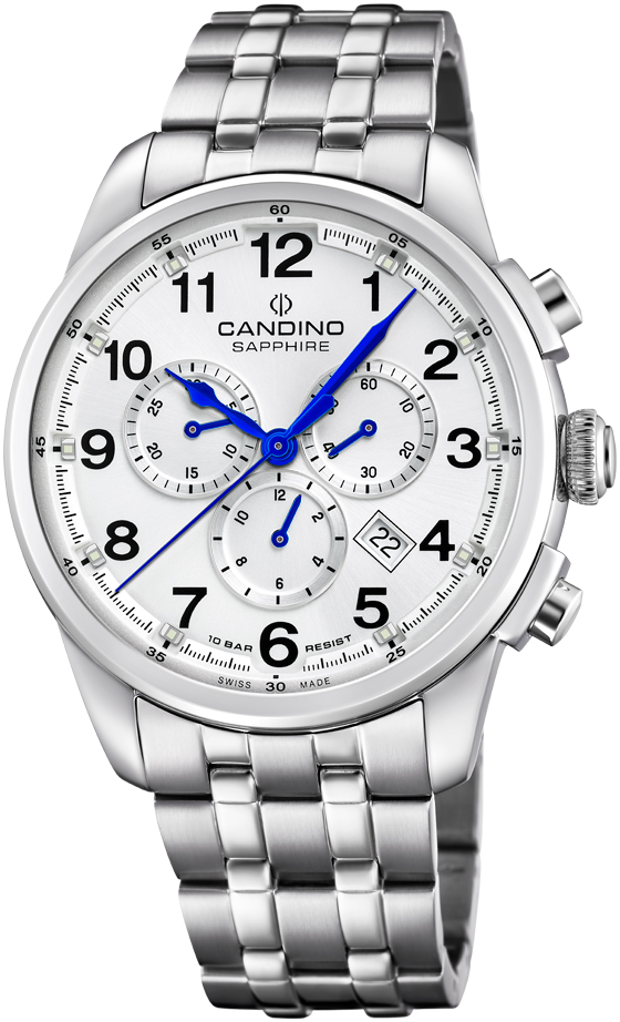 Мужские часы Candino Chronos Classic C4744/1 Мужские швейцарские часы, кварцевый механизм, сталь, 44 мм