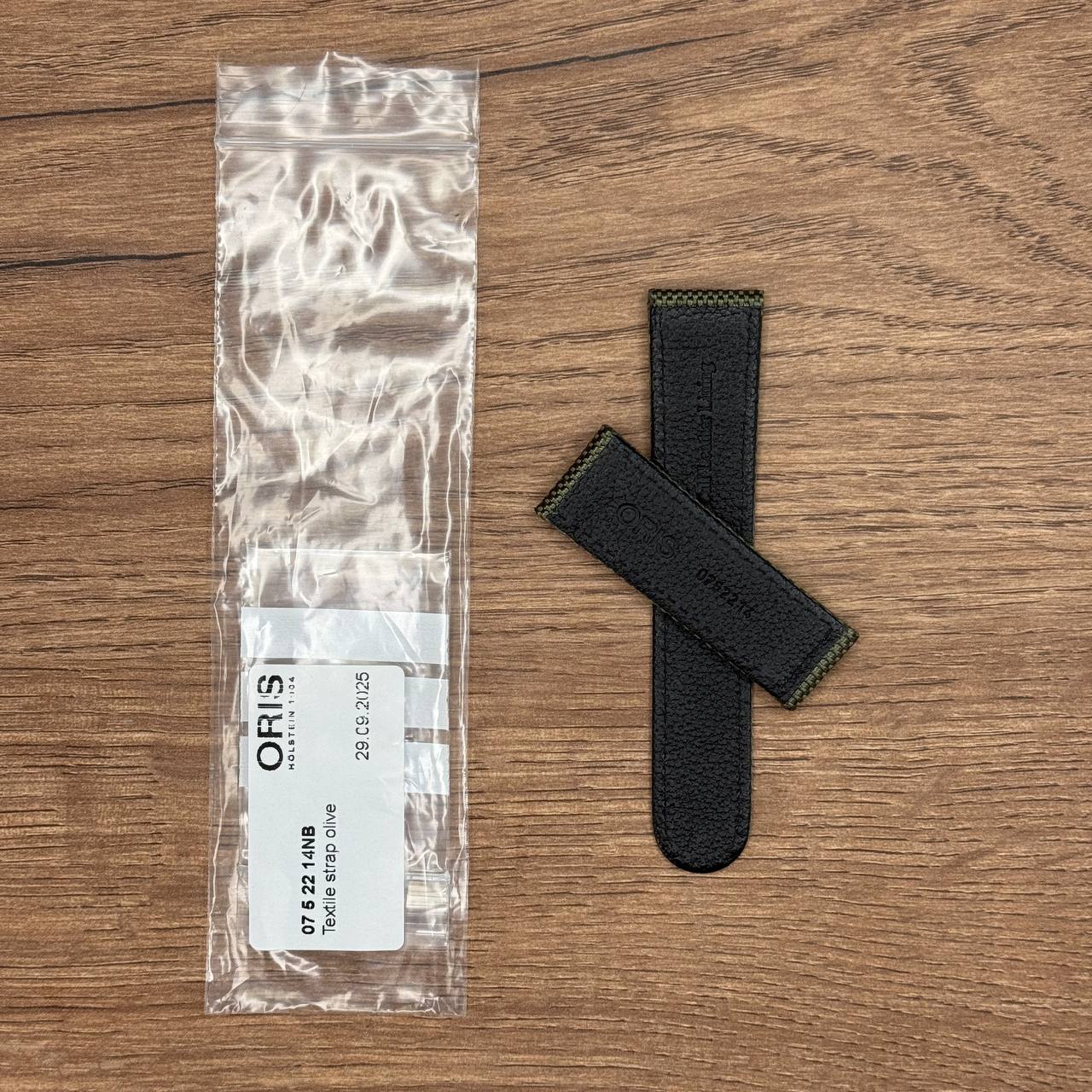 Ремешок для часов Oris из натуральной кожи с текстильной обработкой, оливкого цвета, без зестежки 