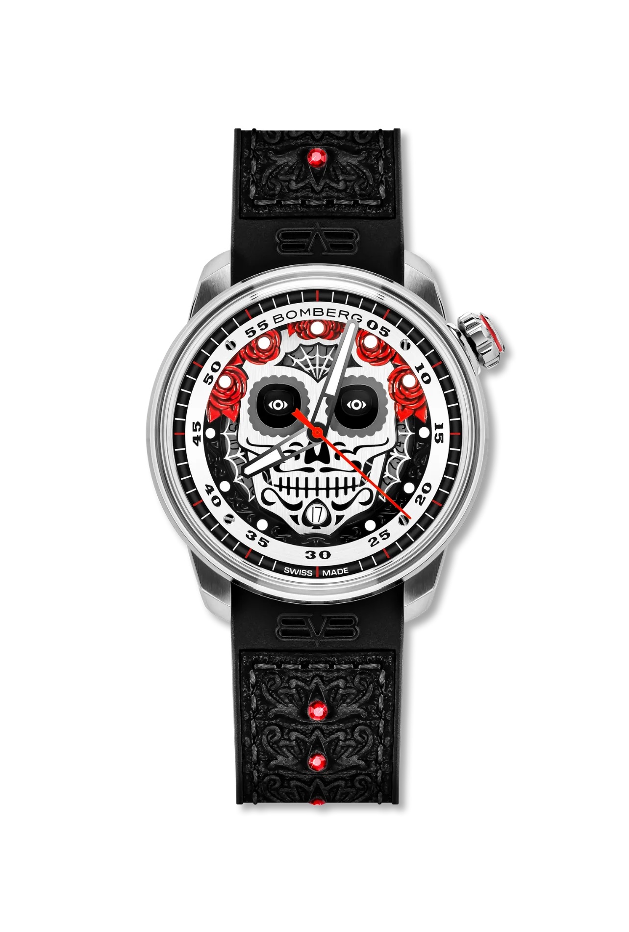 BOM 43mm stainless steel 
Dia de los muertos I dial
Calf leather strap
