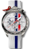 BOM 45mm stainless steel 
Carbon White, Blue and Red dial
White & blue perforated silicone strap 