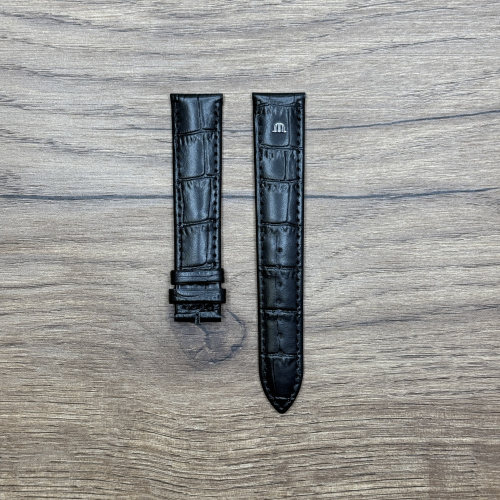 Ремешок для часов Maurice Lacroix, кожа теленка, имитация крокодила, черный, 20/18 мм Кожаные ремешки - стильные, надёжные и долговечные, способные составить достойную пару часам со стальным корпусом или часам из титана. Аксессуары из кожи не рекомендуется использовать в воде. У нас присутствуют только высококачественные материалы и оригинальный товар от производителя.