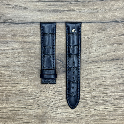 Ремешок для часов Maurice Lacroix из кожи теленка, темно синий, лого GР, 20х18 под пряжку 