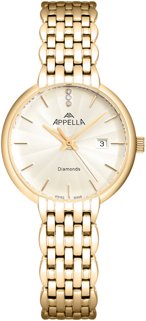 Женские часы Appella Pairs with Diamonds L32000.1111DQ Женские швейцарские часы, кварцевый механизм, сталь с покрытием, 31 мм