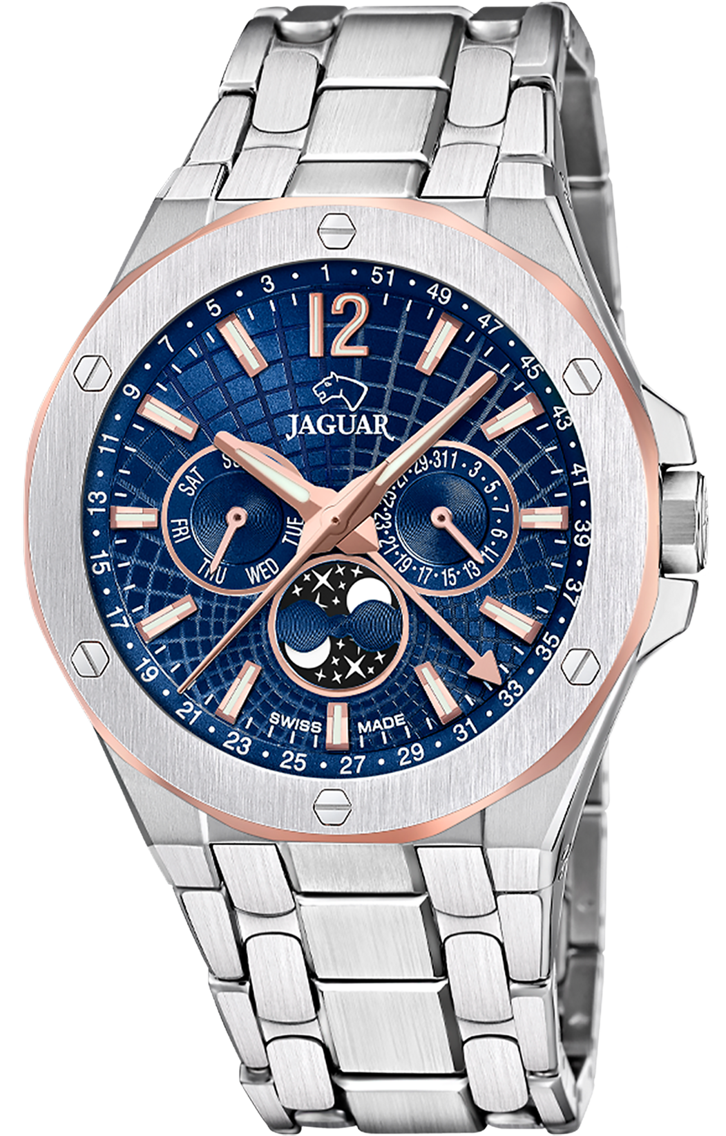 Мужские часы Jaguar DIPLOMATIC MOONPHASE J1039/2 Мужские швейцарские часы, кварцевый механизм, сталь, 44 мм
