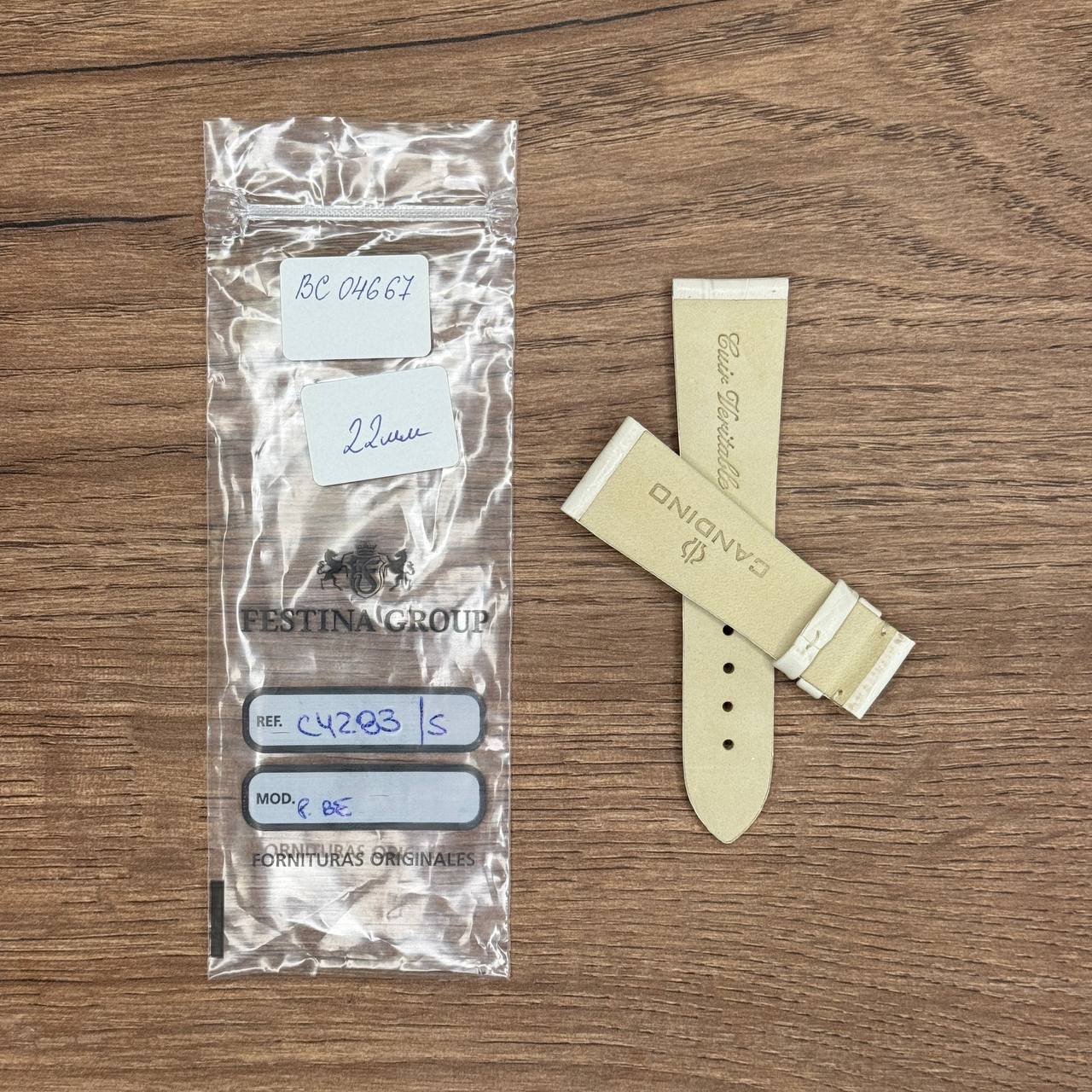 Ремешок для часов Candino, натуральная кожа, бежевый, 22 мм, для C4283, С4284 