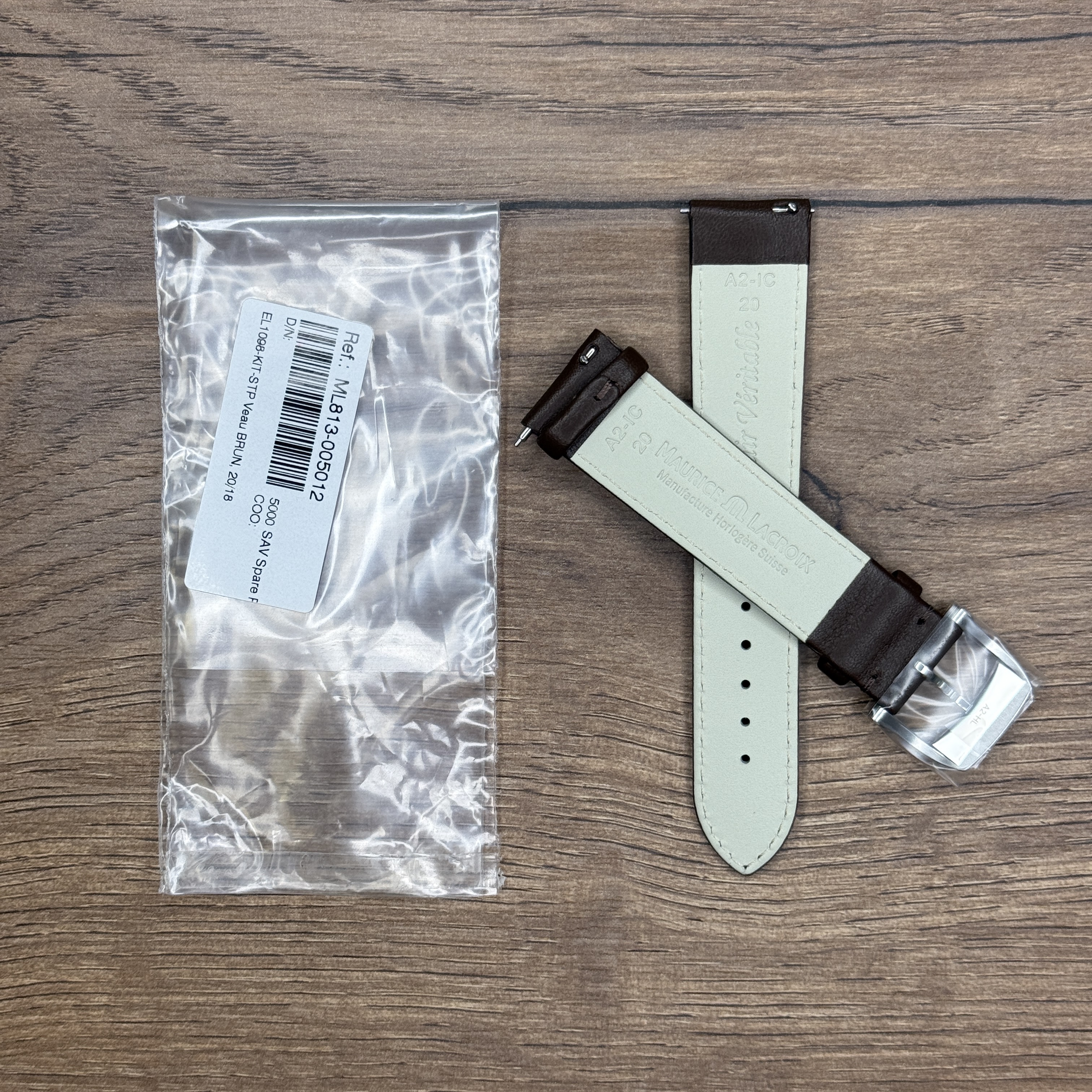 Ремешок из кожи теленка с пряжкой,коричневый, гладкий 20/18мм, стальная пряжка 