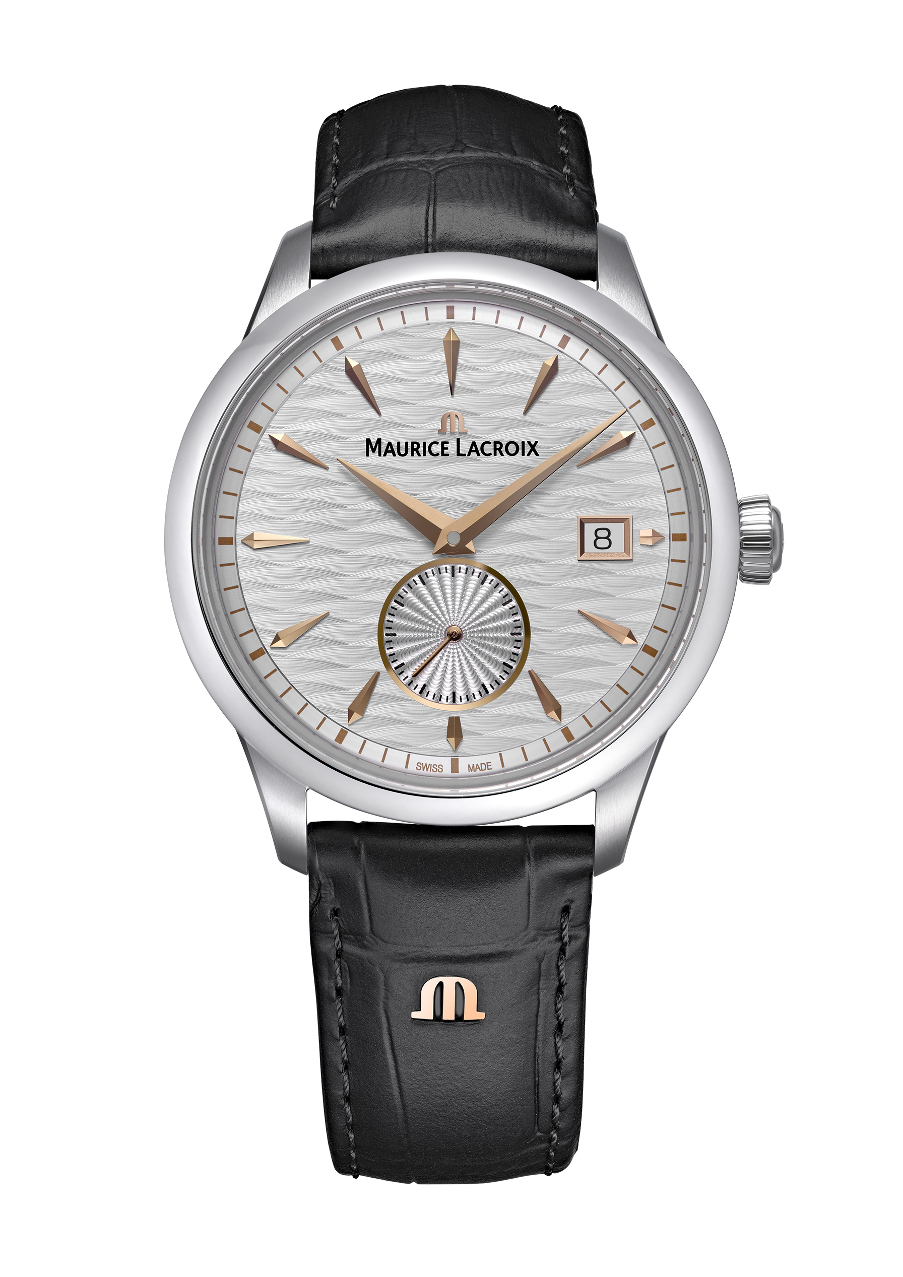 Часы MAURICE LACROIX  756207-SS001-130-2 1975 Legacy. Лимитированный выпуск 500 шт. Гильоше Vagues du Jura  на циферблате, гравировка 