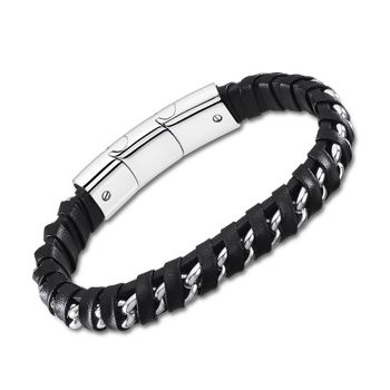Men Basic Браслет(LS2202-2/1) Мужской кожаный браслет Lotus с вставками из стали