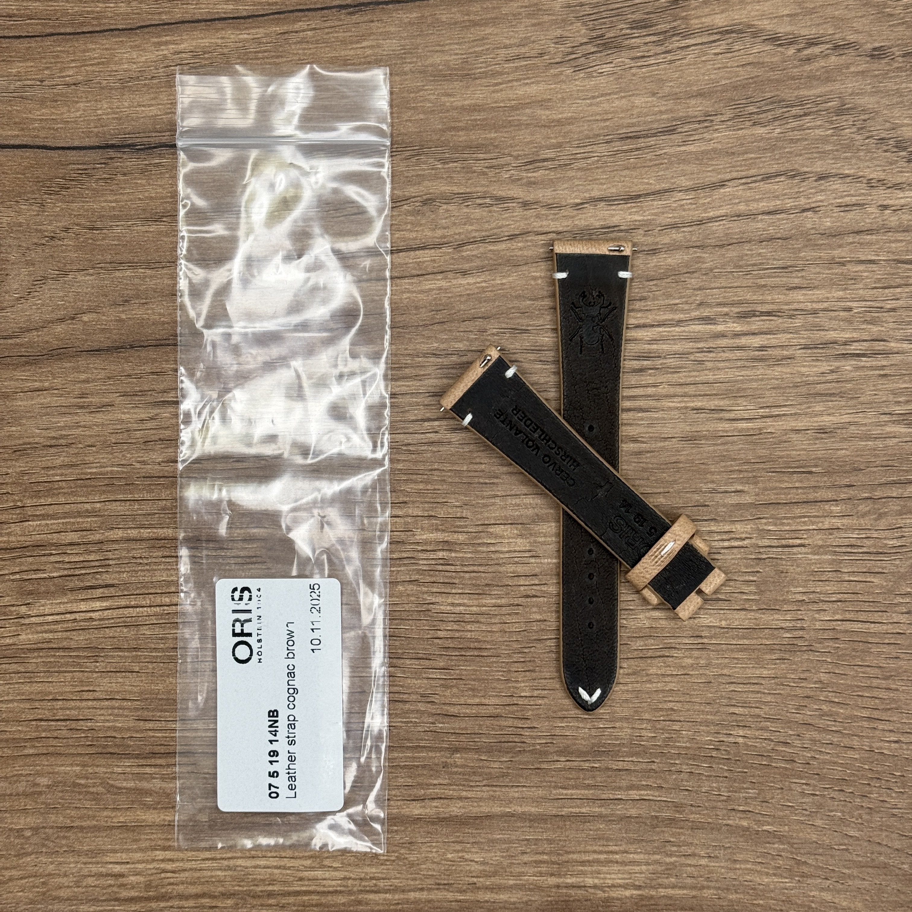 Ремешок для часов Oris из натуральной кожи, коньячно-коричневый, без застежки 