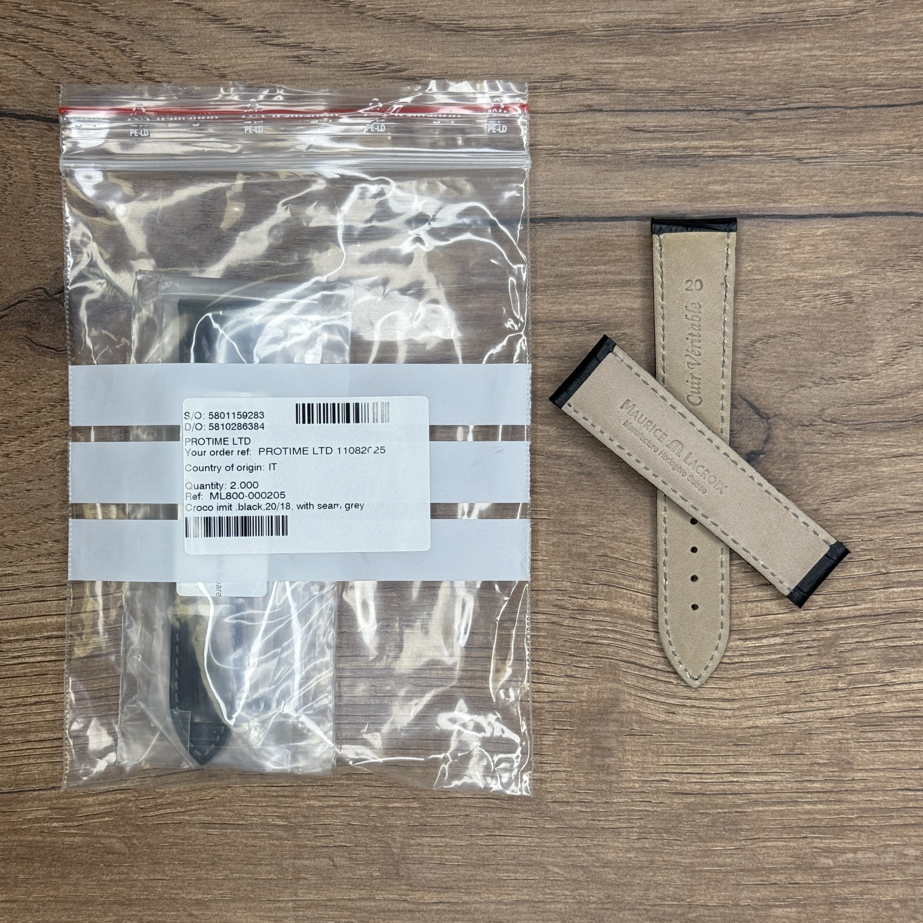 Ремешок для часов Maurice Lacroix из кожи теленка, черный 20х18 