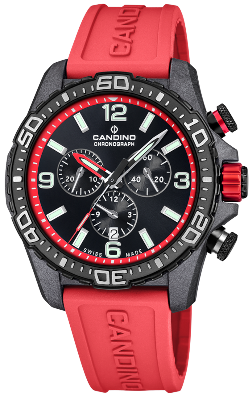 Мужские часы Candino Chronos C4779/5 Мужские швейцарские часы, кварцевый механизм, карбон, 45 мм