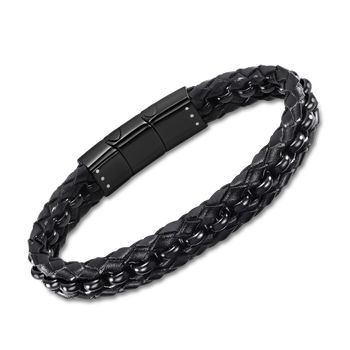 Men Basic Браслет(LS2205-2/1) Мужской кожаный браслет Lotus со стальными вставками 