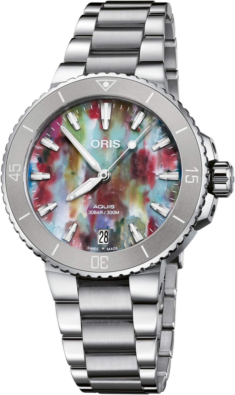Женские часы Oris Aquis 01 733 7770 4150-Set Женские швейцарские часы, автоматический механизм, сталь, 36,5 мм